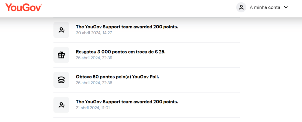 Pagamentos da YouGov em 2024