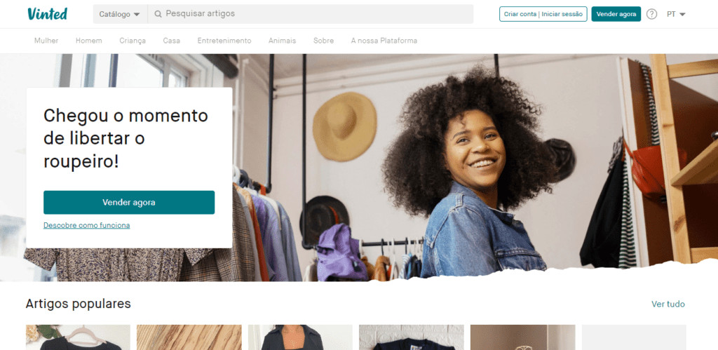 Homepage da Vinted Portugal