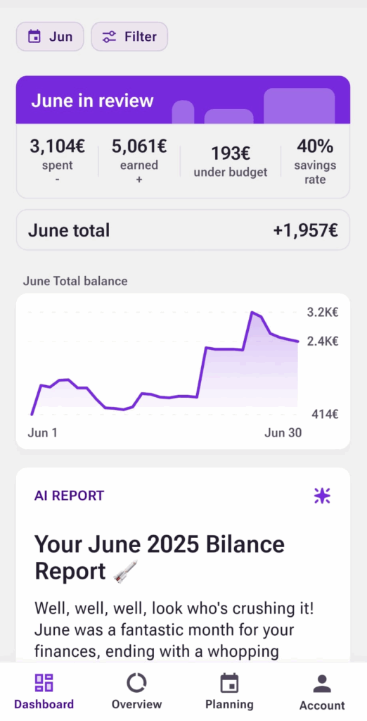 Relatório da app Bilance feito com IA
